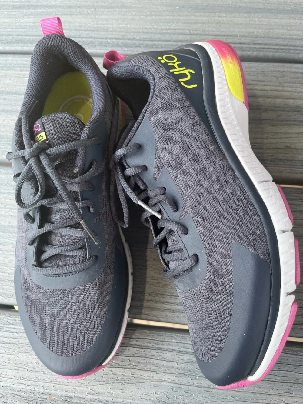 Ryka Re Run Gray Athletic Shoes with Pink and Yellow Accents 8.5M